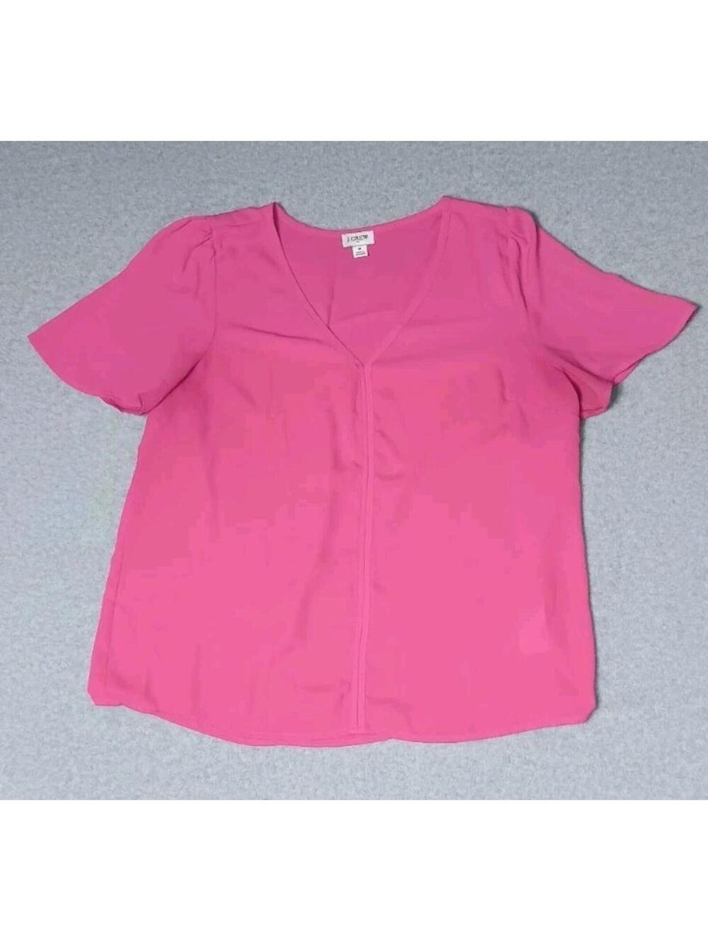 J Crew Short Sleeve Blouse Womens Size Medium Hot Pink Mesh Lightweight 100%...